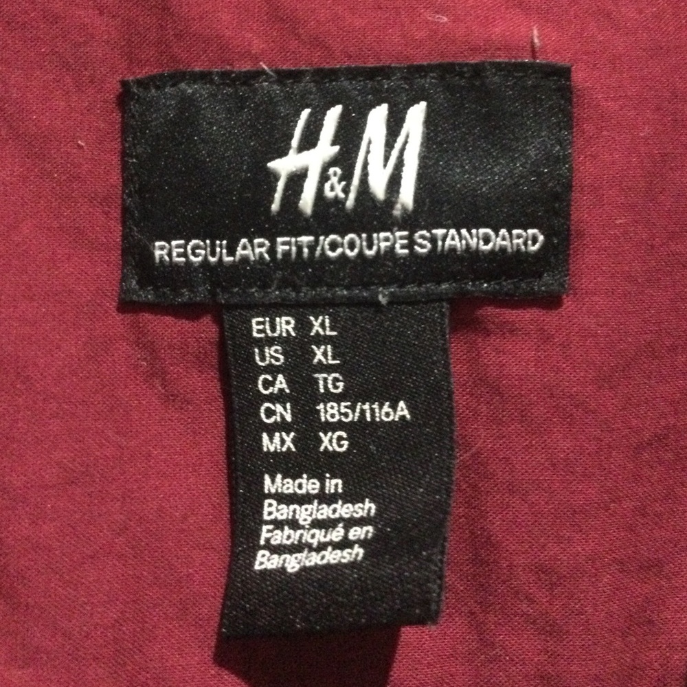 H&M Men's Burgundy Cotton Casual Button Down Shirt - Picture 2 of 5
